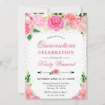 Watercolor Roze Rozen Bloemen Quinceanera
