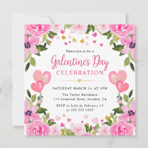 Watercolor Roze Rozen Bloemige Galentine's Day Kaart