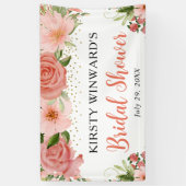 Watercolor Roze Rozen Boho Bruiloftsfeest Spandoek (Verticaal)