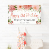 Watercolor Roze Rozen Boho Verjaardagsfeest Spandoek (Insitu)