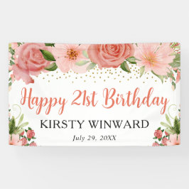 Watercolor Roze Rozen Boho Verjaardagsfeest Spandoek