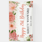 Watercolor Roze Rozen Boho Verjaardagsfeest Spandoek (Verticaal)
