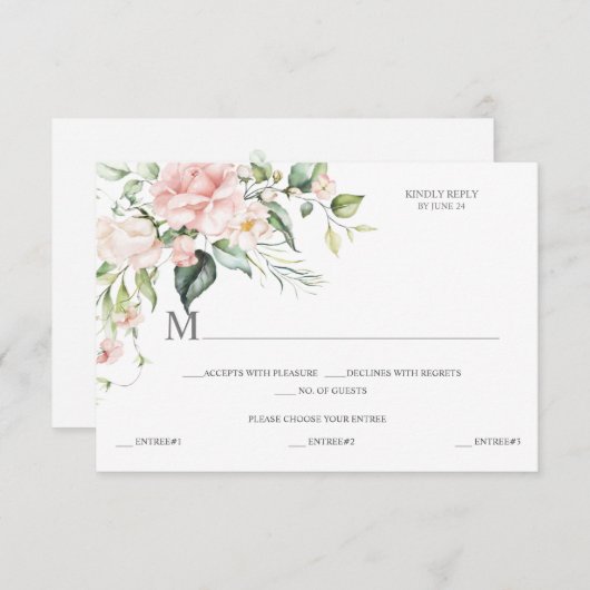 Watercolor Roze Rozen Eucalyptus Botanisch RSVP Kaartje (Voorkant / Achterkant)