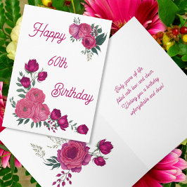 Watercolor Roze Rozen Lente Boeket 60e Verjaardag Kaart