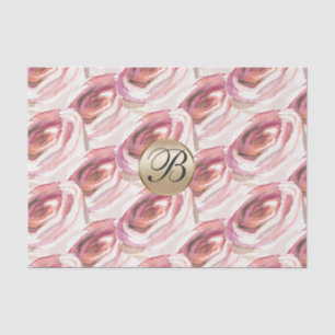 Watercolor Roze Rozen Monogram Elegant Maatwerk Tissuepapier