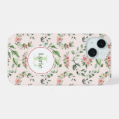 Watercolor Roze Rozen Persoonlijk iPhone 15 Case (Achterkant horizontaal)