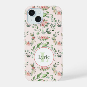 Watercolor Roze Rozen Persoonlijk iPhone 15 Case