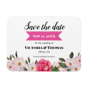 Watercolor Roze Rozen Trouwen Save The Date Magneet
