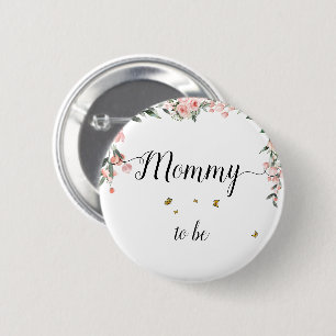 Watercolor Roze Rozen & Vlinders Wordt Mama Ronde Button 5,7 Cm