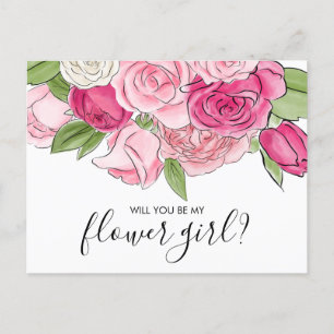Watercolor Roze Rozen Wees Mijn Bloemenmeisje Ansi Uitnodiging Briefkaart