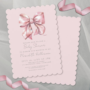 Watercolor Roze Strik Baby Shower Meisje Kaart