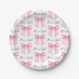Watercolor Roze Strik Baby Shower Papieren Bordje