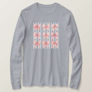 Watercolor Roze Strik Collectie Blauwe Streep Coqu T-shirt