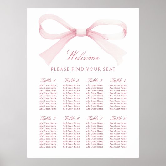 Watercolor Roze Strik Zittijd Chart Poster (Voorkant)