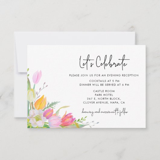 Watercolor Roze Tulp Bruilofts Ontvangst Kaart (Voorkant)