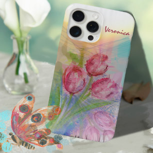 Watercolor Roze Tulp iPhone 15 Pro Max Case
