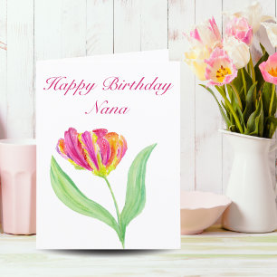 Watercolor Roze Tulpen Verjaardagskaart voor Nana Bedankkaart