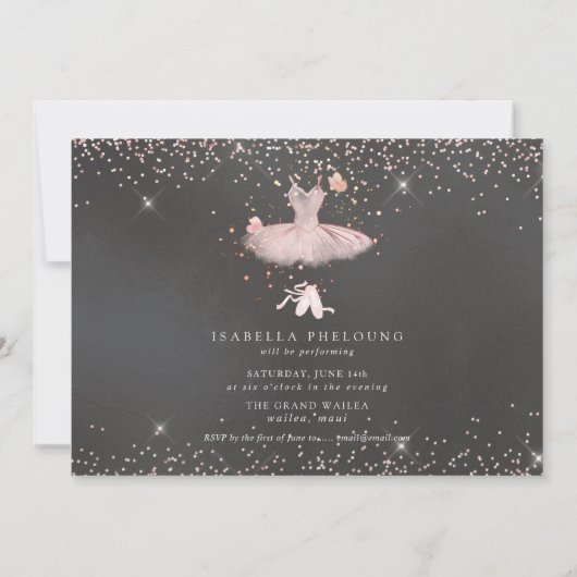 Watercolor Roze Tutu en Vlinders Dansrecital Kaart (Achterkant)