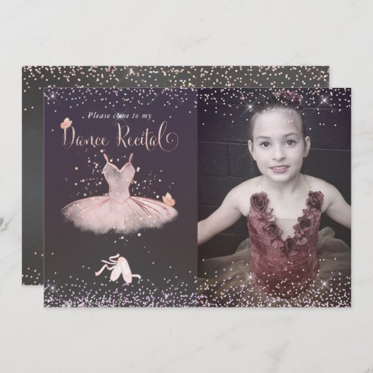 Watercolor Roze Tutu en Vlinders Dansrecital Kaart (Voorkant / Achterkant)