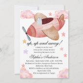 Watercolor Roze Vliegtuig Baby Shower Uitnodiging (Voorkant)