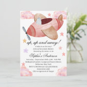 Watercolor Roze Vliegtuig Baby Shower Uitnodiging (Staand voorkant)