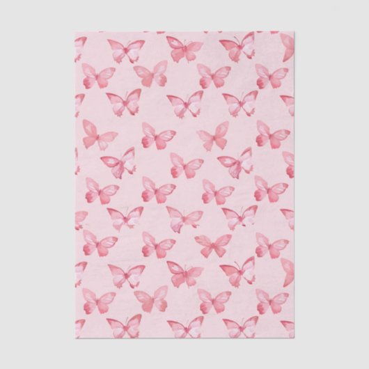 Watercolor Roze Vlinder Patroon Tissuepapier (Voorkant)