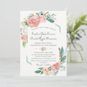 Watercolor Roze Witte Bloemen Groene Frame Trouwen Kaart (Staand voorkant)