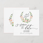 Watercolor Roze Wreath Save the Date Kaart (Voorkant / Achterkant)