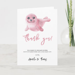 Watercolor roze zeehond - dank je bedankkaart