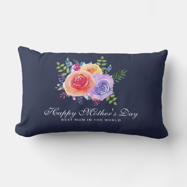 Watercolor Rozen Bloemboeket Moederdag Kussen (Voorkant)