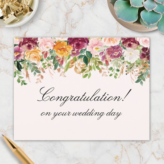 Watercolor Rozen Bloemen Huwelijksfelicitaties Briefkaart