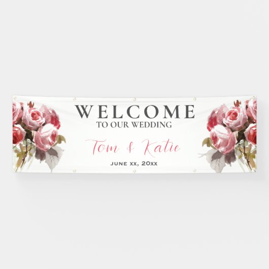 Watercolor Rozen Boeket Bruiloft Spandoek (Horizontaal)