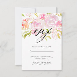 Watercolor Rozen boeket Huwelijk RSVP  Kaartje