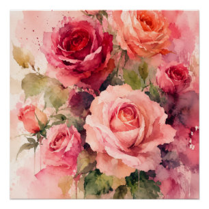 Watercolor Rozen Boeket Muurkunst Print Perfect Poster