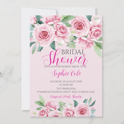 Watercolor Rozen Bruidsfeest Uitnodiging (Voorkant)