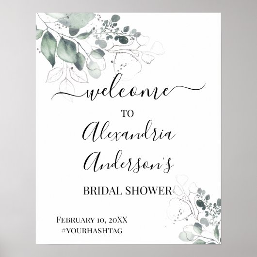 Watercolor Rozen Bruidsshower Welkomstbord Poster (Voorkant)
