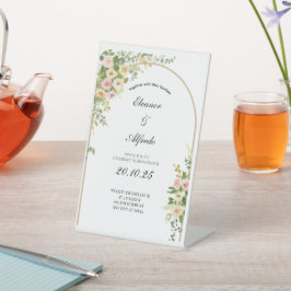 Watercolor Rozen Bruiloft Reclamebord Met Voetstuk