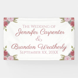Watercolor Rozen Bruiloft Spandoek