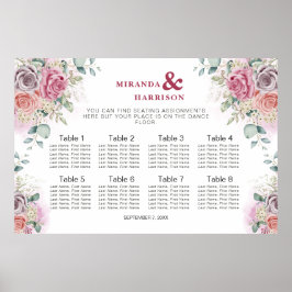 Watercolor Rozen Bruiloft Zitplaatskaart Poster