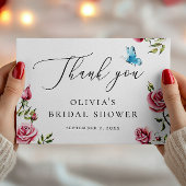 Watercolor Rozen Bruiloftsfeest | Elegante Bloemen Bedankkaart