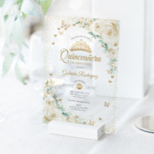 Watercolor Rozen Crème Goud Bloemige Quinceanera