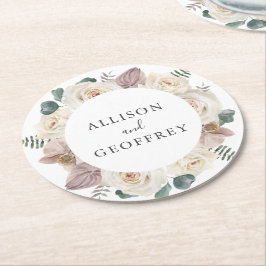 Watercolor Rozen en Orchideeën Persoonlijke Trouwd Ronde Kartonnen Onderzetter