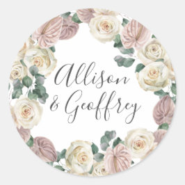 Watercolor Rozen en Orchideeën Persoonlijke Trouwd Ronde Sticker