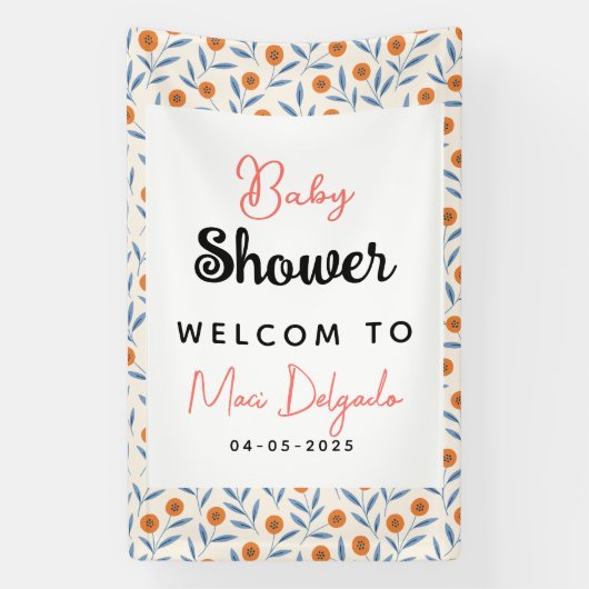 Watercolor Rozen & Eucalyptus Baby Shower Spandoek (Verticaal)