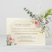 Watercolor Rozen Foto Bruiloftsfeest Kaart (Staand voorkant)