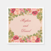Watercolor Rozen & Glitter Bruiloft Servetten (Voorkant)