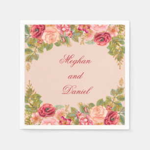Watercolor Rozen & Glitter Bruiloft Servetten