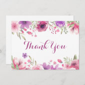 Watercolor Rozen Groen Script Dank u Bedankkaart (Voorkant / Achterkant)