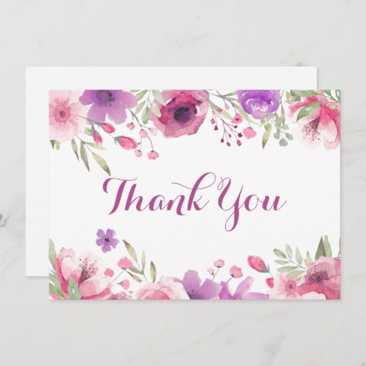 Watercolor Rozen Groen Script Dank u Bedankkaart (Voorkant / Achterkant)