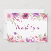 Watercolor Rozen Groen Script Dank u Bedankkaart (Voorkant)